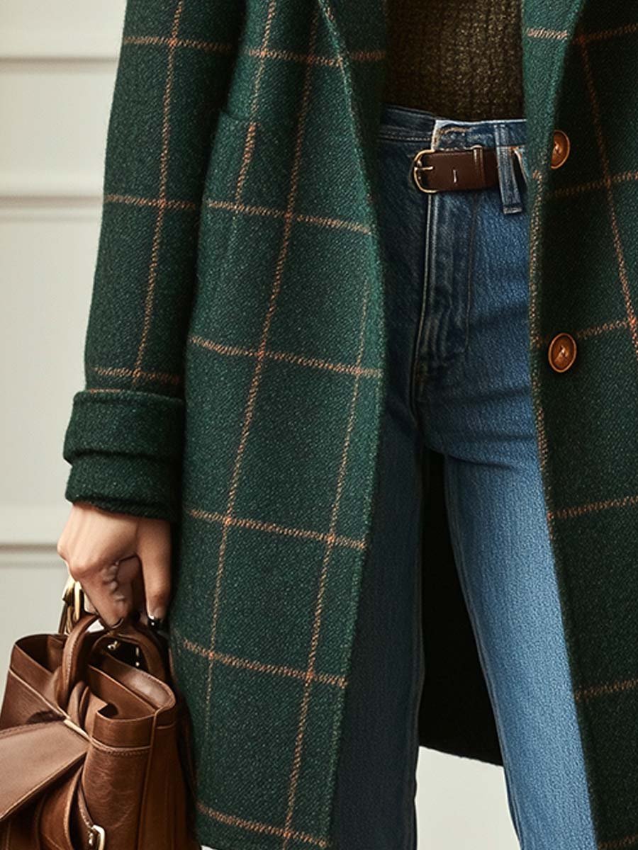 Jennifer | Women's Retro Lapel Plaid Tweed Coat