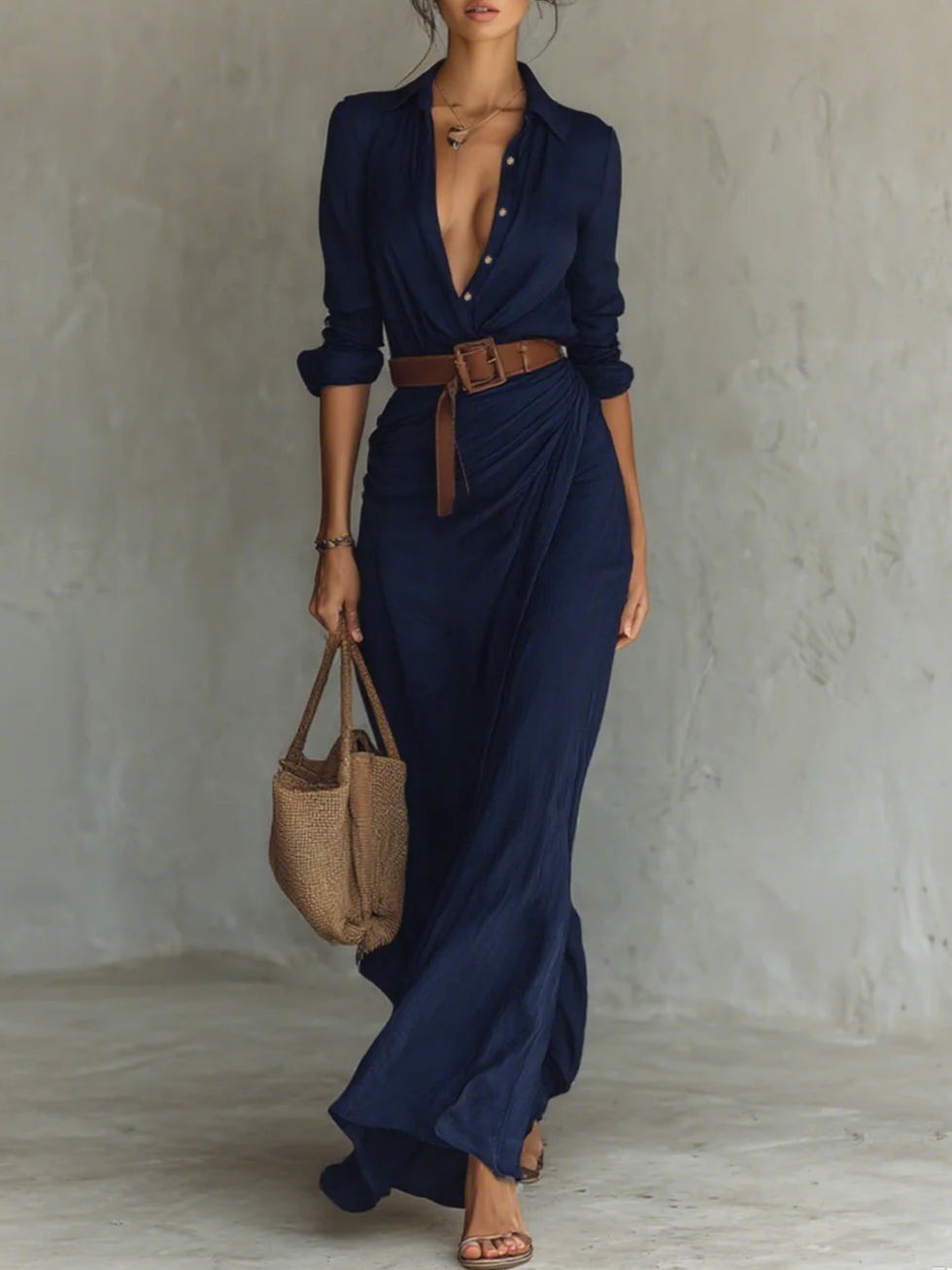 Katrina™ – Belted Maxi Shirt Dress