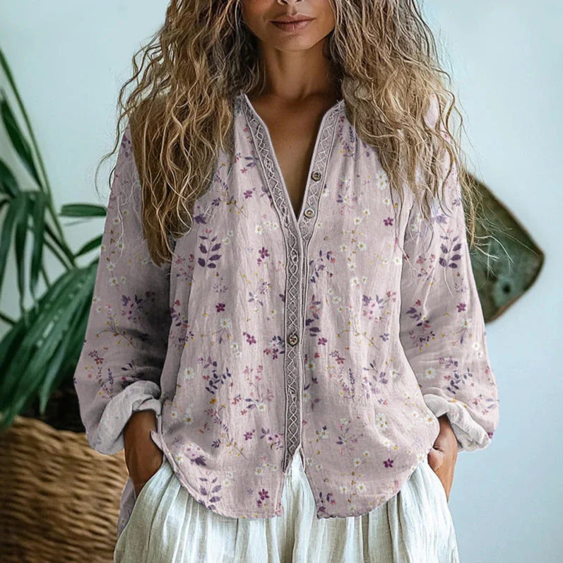 Vally - Vintage Blouse with Leaf Print
