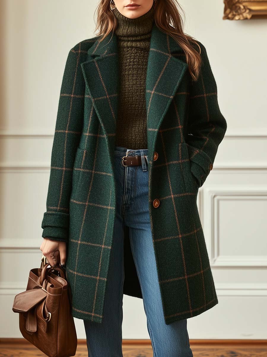 Kaitlyn | Retro Lapel Plaid Tweed Coat